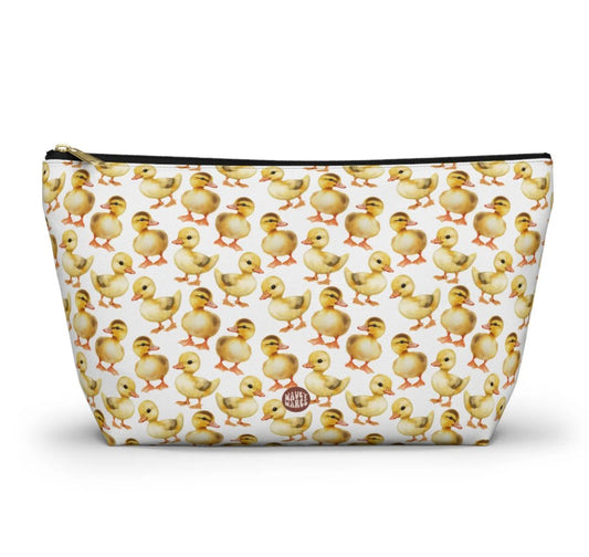 Cute Duckling Pattern T Bottom white cosmetic zip bag gift for yellow baby ducks Lover birds animal enthusiast kids adorable aesthetic birthday secret santa Christmas travel makeup drugs storage case accessory pouch toiletry pencil waveywares wavey wares wavywares wavy wares