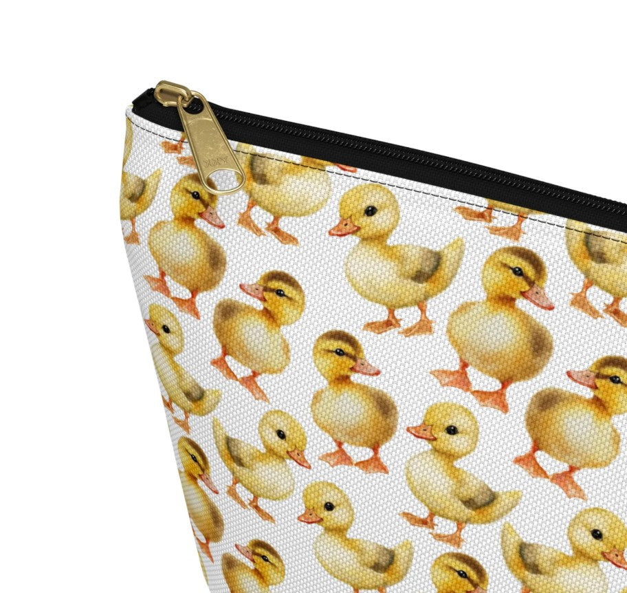 Cute Duckling Pattern Zipper white cosmetic zip bag gift for yellow baby ducks Lover birds animal enthusiast kids adorable aesthetic birthday secret santa Christmas travel makeup drugs storage case accessory pouch toiletry pencil waveywares wavey wares wavywares wavy wares