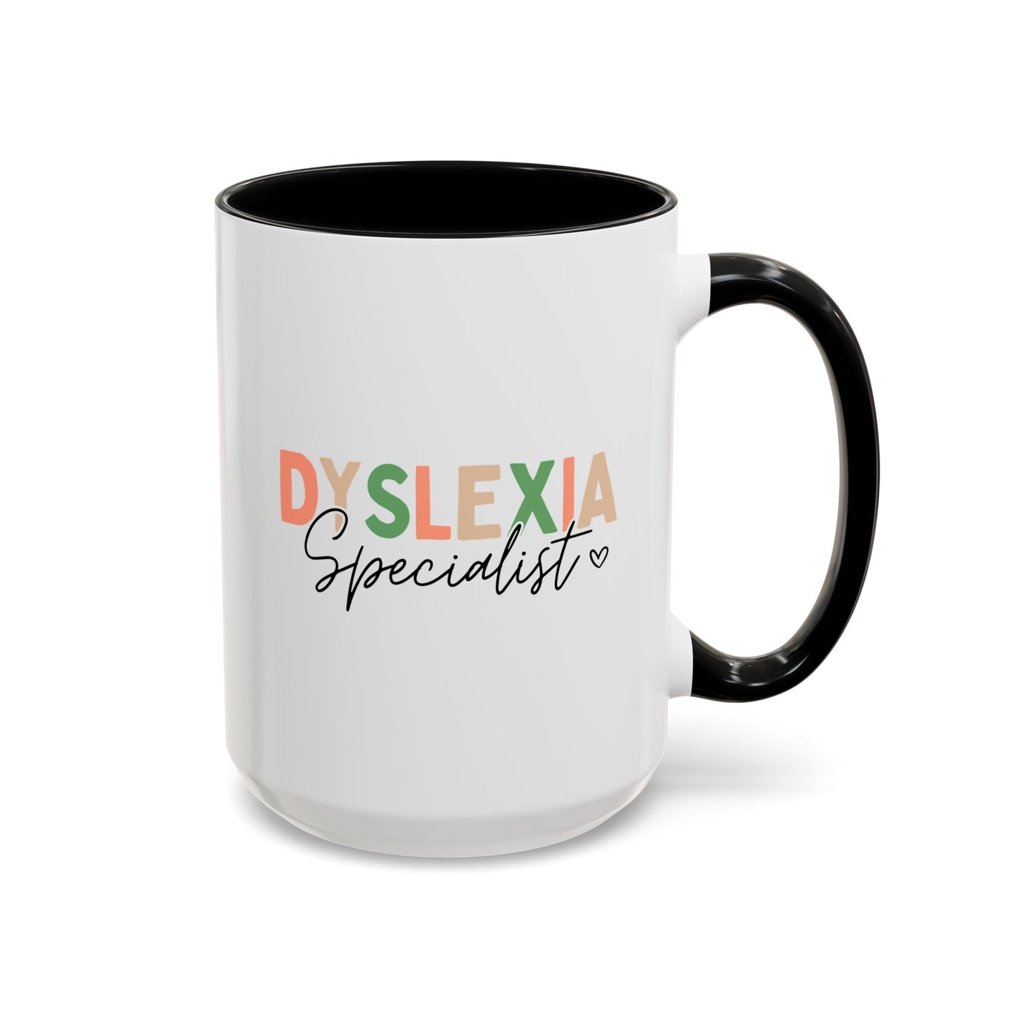 Dyslexia Specialist 15oz white with black accent funny large coffee mug gift for dyslexic awareness reading specialist therapist teacher coach birthday Christmas occasion waveywares wavey wares wavywares wavy wares