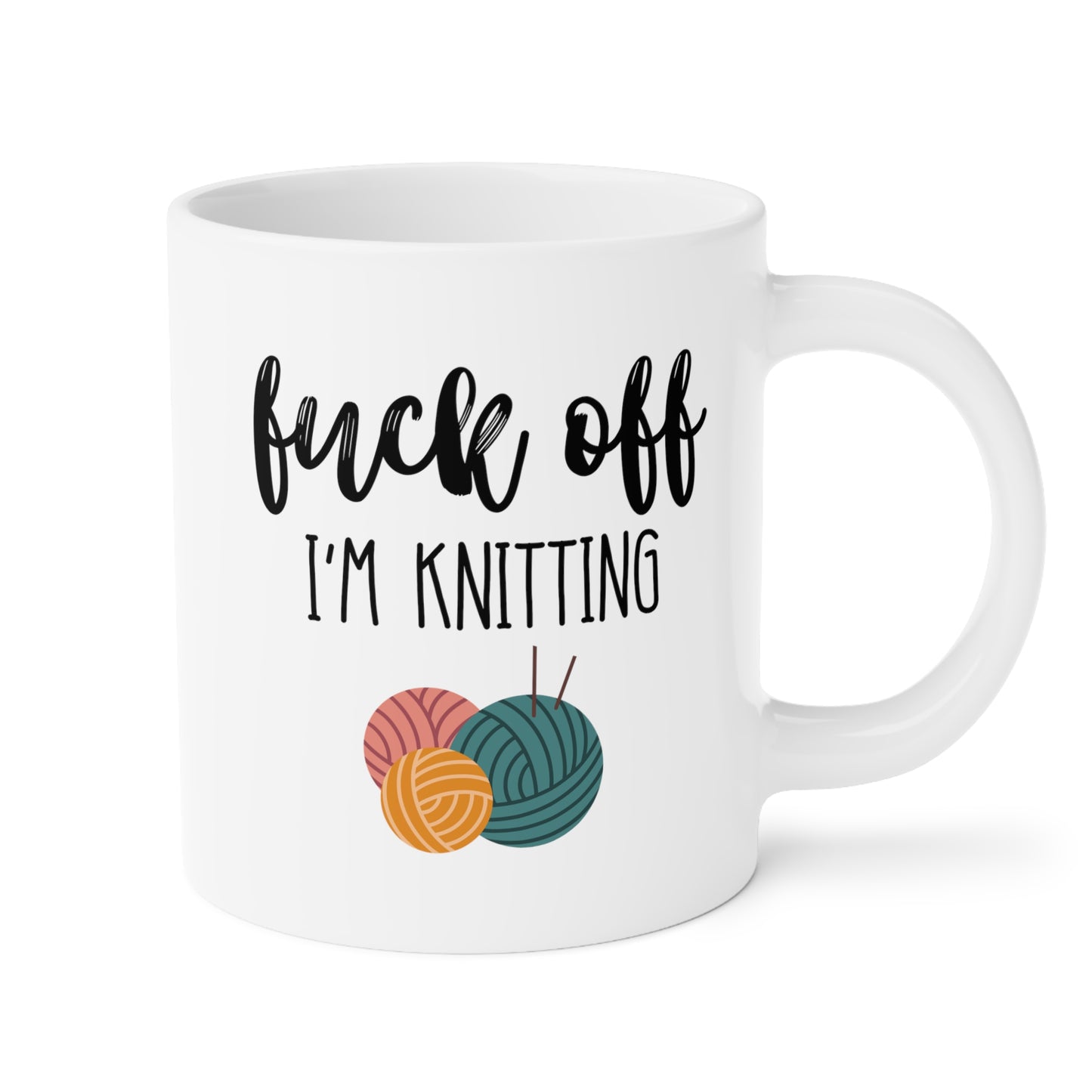 Fuck Off I'm Knitting 20oz white funny large coffee mug gift for knitters knitting birthday mothers day knit yarn waveywares wavey wares wavywares wavy wares