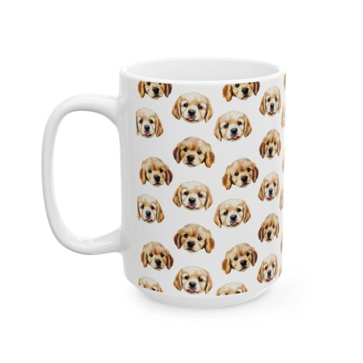Cute Golden Retriever Watercolor Pattern 15oz white funny large coffee mug gift for goldie labrador Dog Owner Lover Mom Dad Puppy pet birthday secret santa Christmas waveywares wavey wares wavywares wavy wares