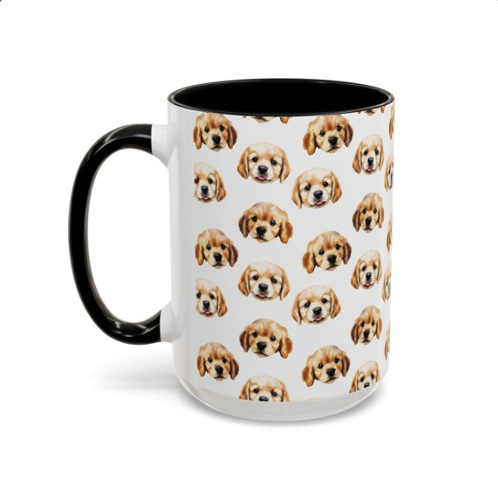 Cute Golden Retriever Watercolor Pattern 15oz white with black accent funny large coffee mug gift for goldie labrador Dog Owner Lover Mom Dad Puppy pet birthday secret santa Christmas waveywares wavey wares wavywares wavy wares