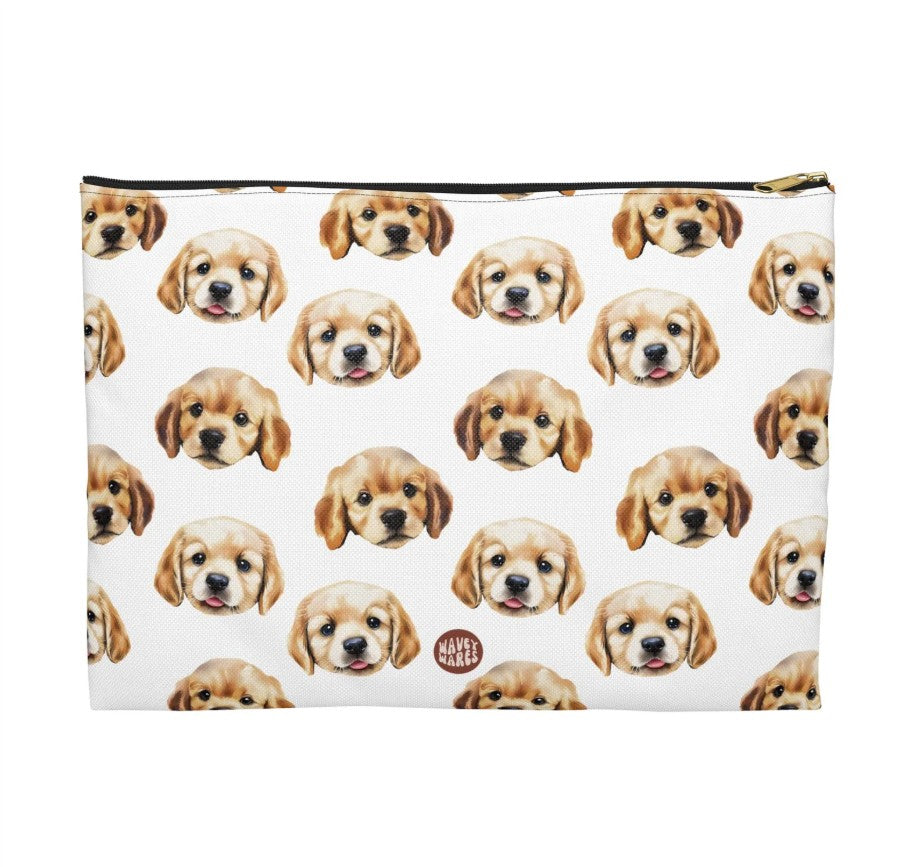 Cute Golden Retriever Pattern Flat white toiletry zip bag gift for goldie labrador Dog Owner Lover Mom Dad Puppy pet adorable aesthetic birthday secret santa Christmas makeup cosmetic drugs storage case accessory pouch tavel pencil waveywares wavey wares wavywares wavy wares