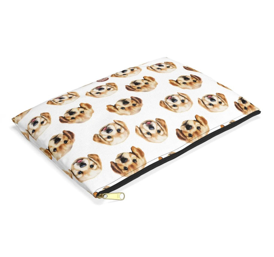 Cute Golden Retriever Pattern Flat Lay white toiletry zip bag gift for goldie labrador Dog Owner Lover Mom Dad Puppy pet adorable aesthetic birthday secret santa Christmas makeup cosmetic drugs storage case accessory pouch tavel pencil waveywares wavey wares wavywares wavy wares