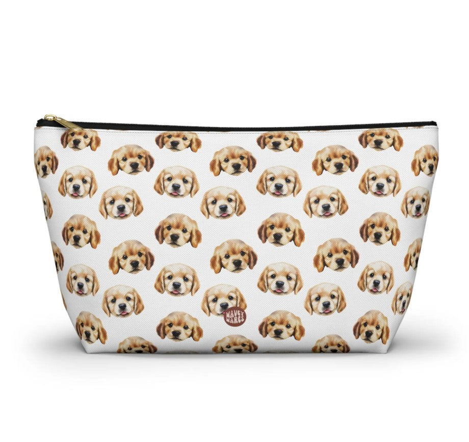 Cute Golden Retriever Pattern T Bottom white toiletry zip bag gift for goldie labrador Dog Owner Lover Mom Dad Puppy pet adorable aesthetic birthday secret santa Christmas makeup cosmetic drugs storage case accessory pouch tavel pencil waveywares wavey wares wavywares wavy wares