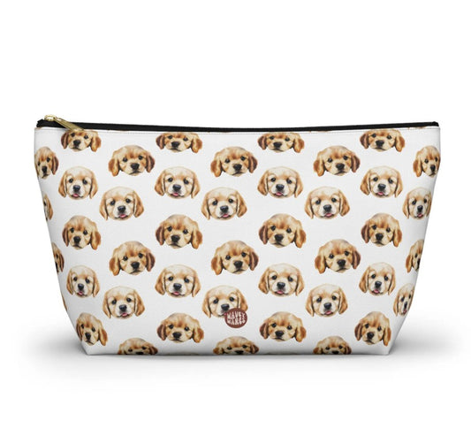 Cute Golden Retriever Pattern T Bottom white toiletry zip bag gift for goldie labrador Dog Owner Lover Mom Dad Puppy pet adorable aesthetic birthday secret santa Christmas makeup cosmetic drugs storage case accessory pouch tavel pencil waveywares wavey wares wavywares wavy wares