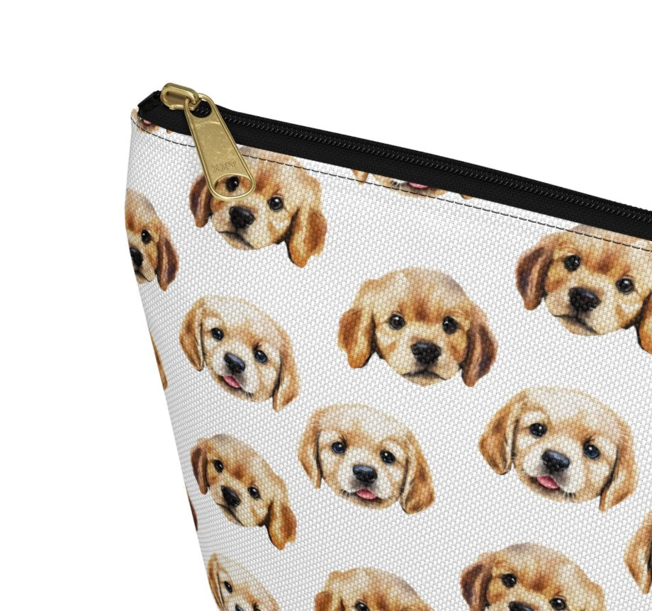 Cute Golden Retriever Pattern Zipper white toiletry zip bag gift for goldie labrador Dog Owner Lover Mom Dad Puppy pet adorable aesthetic birthday secret santa Christmas makeup cosmetic drugs storage case accessory pouch tavel pencil waveywares wavey wares wavywares wavy wares
