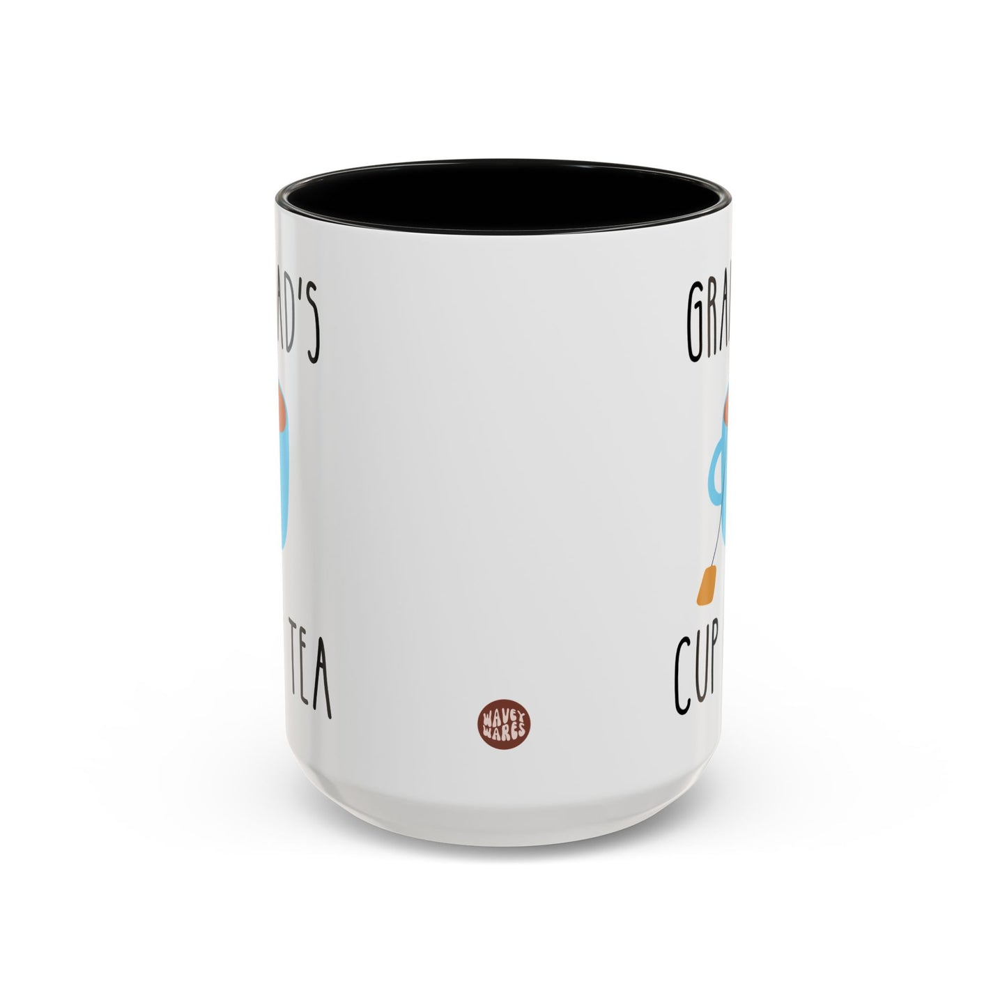 Grandad's Cup of Tea 15oz white with black accent funny large coffee mug gift for grandpa grandfather pops Father's Day great papa birthday Christmas dad waveywares wavey wares wavywares wavy wares side