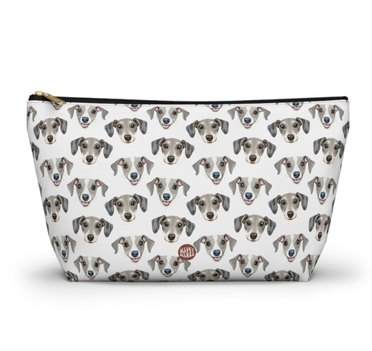 Cute Greyhound Pattern T Bottom white makeup zip bag gift for Grey Hound Dog Lover Mom Dad furparent Puppy pet adorable aesthetic birthday secret santa Christmas cosmetic travel drugs storage case accessory pouch toiletry pencil waveywares wavey wares wavywares wavy wares