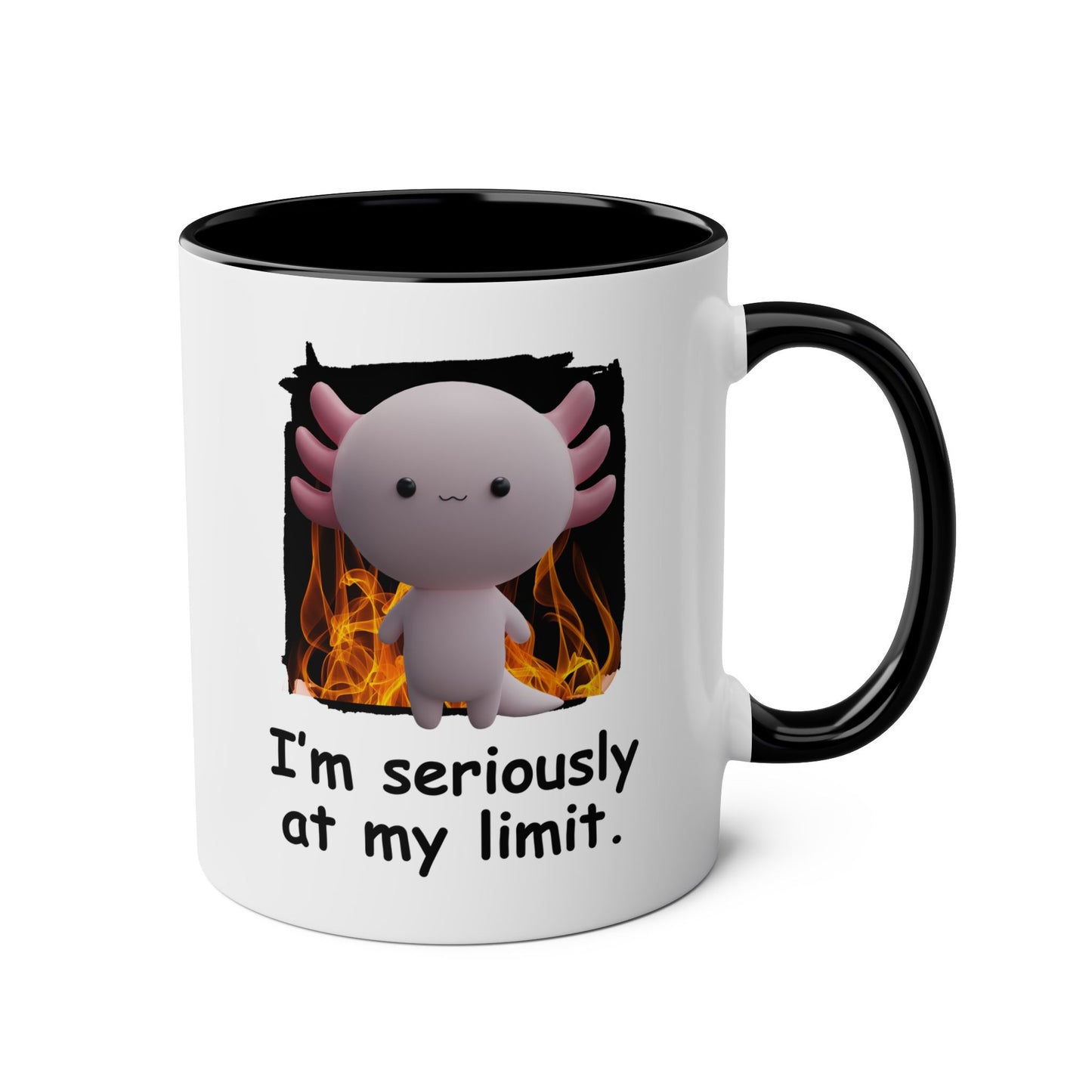 I'm Seriously At My Limit 11oz white with black accent funny large coffee mug gift for work colleague coworker mental health axolotl meme tired office humor birthday Christmas occasion waveywares wavey wares wavywares wavy wares