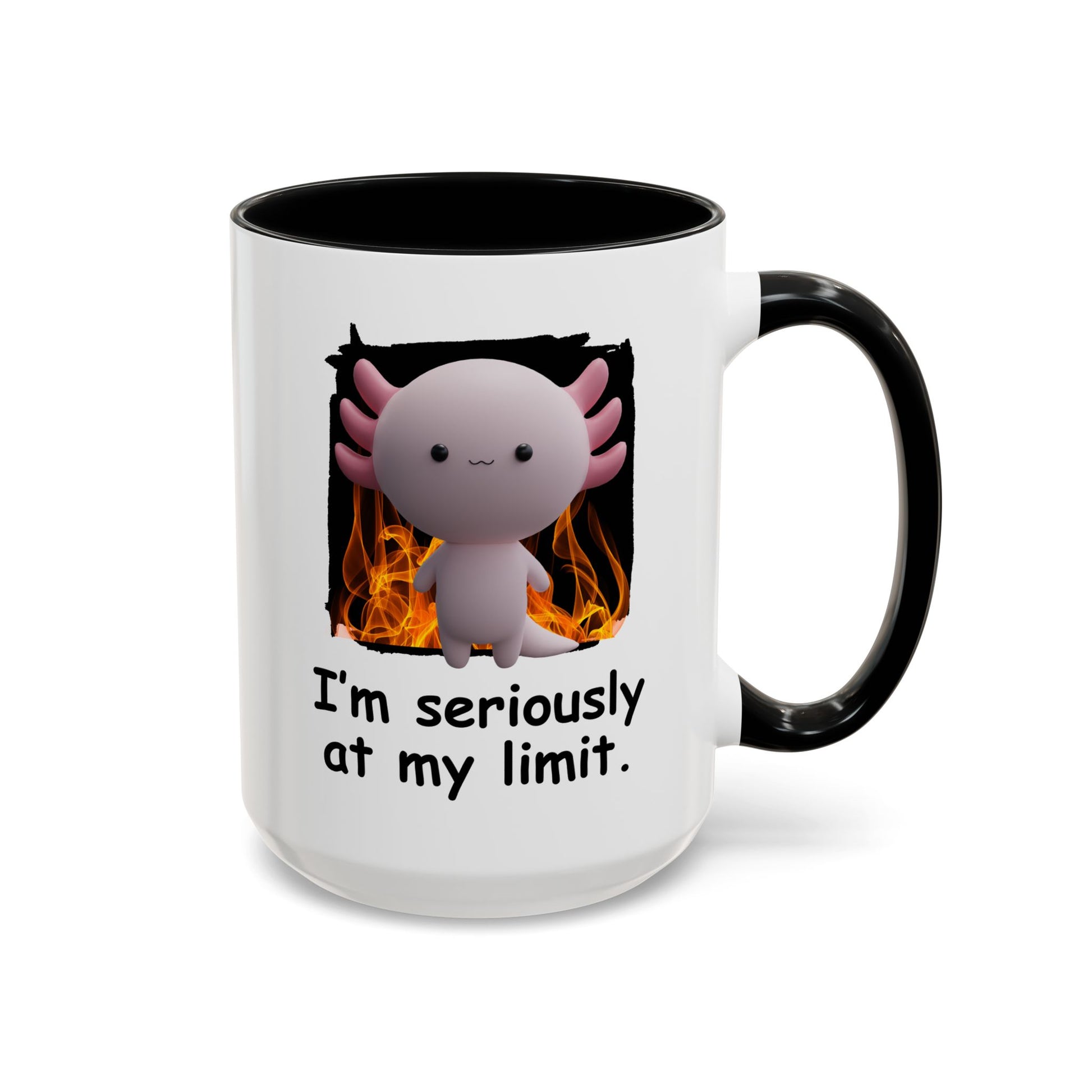 I'm Seriously At My Limit 15oz white with black accent funny large coffee mug gift for work colleague coworker mental health axolotl meme tired office humor birthday Christmas occasion waveywares wavey wares wavywares wavy wares