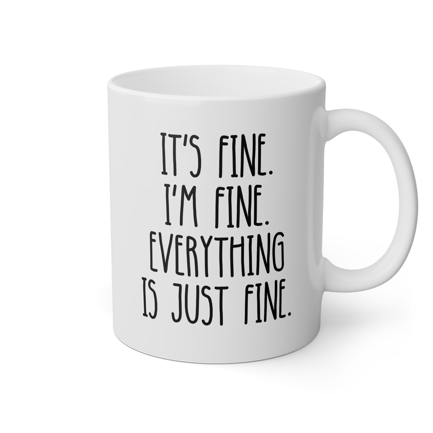 It’s Fine I’m Fine Everything Is Just Fine 11oz white funny large coffee mug gift for coworker relatable humor anxiety burnout, mental health sarcastic overwhelmed therapist office birthday Christmas occasion waveywares wavey wares wavywares wavy wares