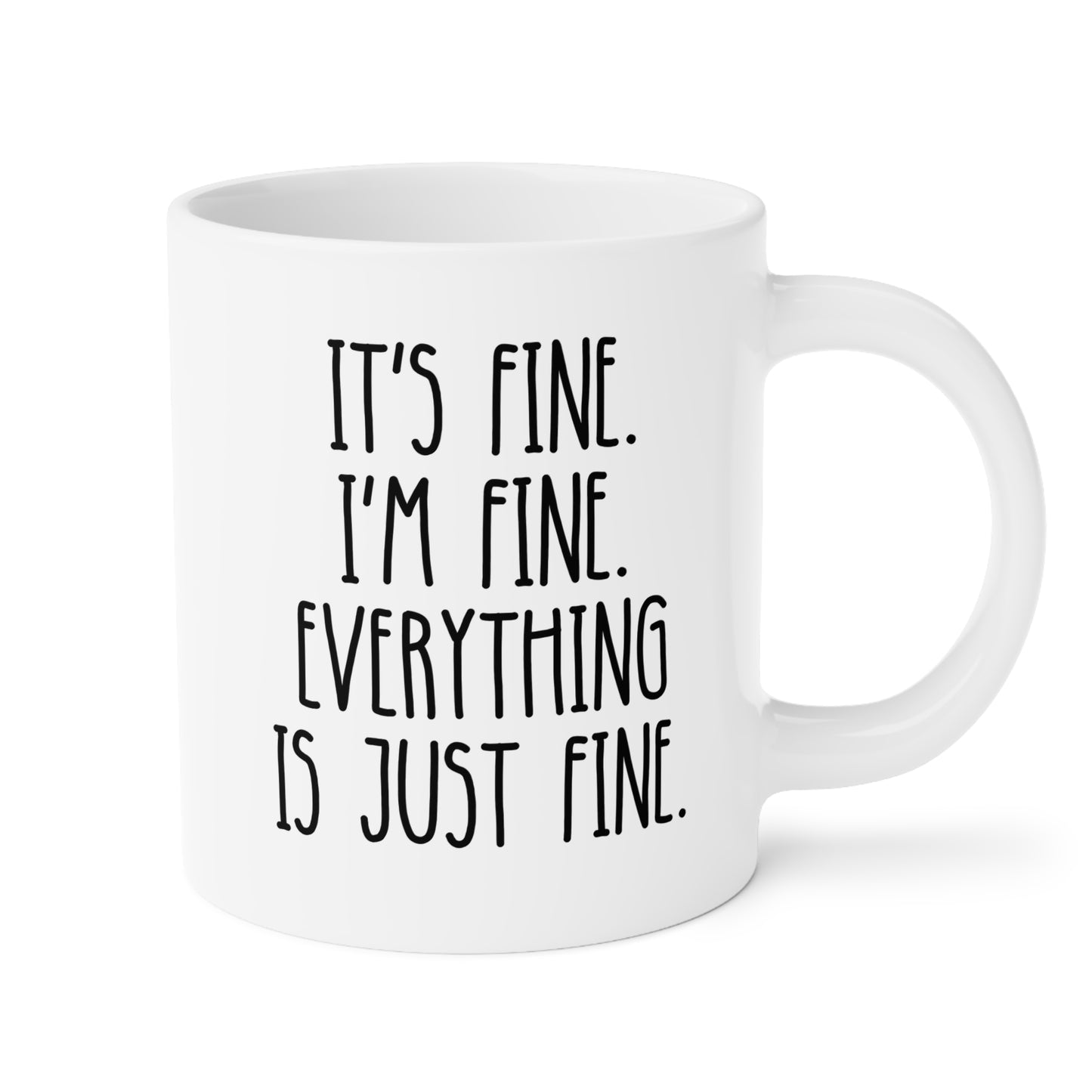It’s Fine I’m Fine Everything Is Just Fine 20oz white funny large coffee mug gift for coworker relatable humor anxiety burnout, mental health sarcastic overwhelmed therapist office birthday Christmas occasion waveywares wavey wares wavywares wavy wares