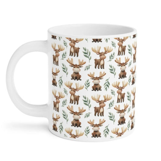 Cute moose Watercolor Pattern 20oz white funny large coffee mug gift for moose Lover holiday animal enthusiast adorable kids birthday secret santa Christmas waveywares wavey wares wavywares wavy wares