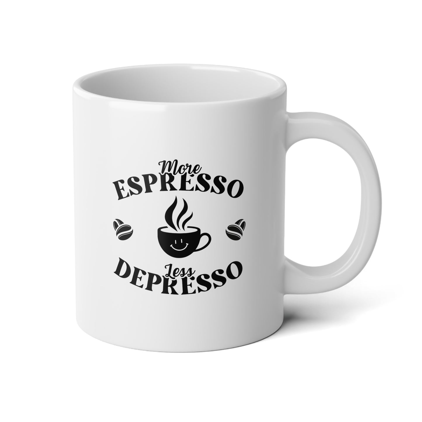 More Espresso Less Depresso 20oz white funny large coffee mug gift for caffeine lover sayings quotes retro bartender barista waveywares wavey wares wavywares wavy wares