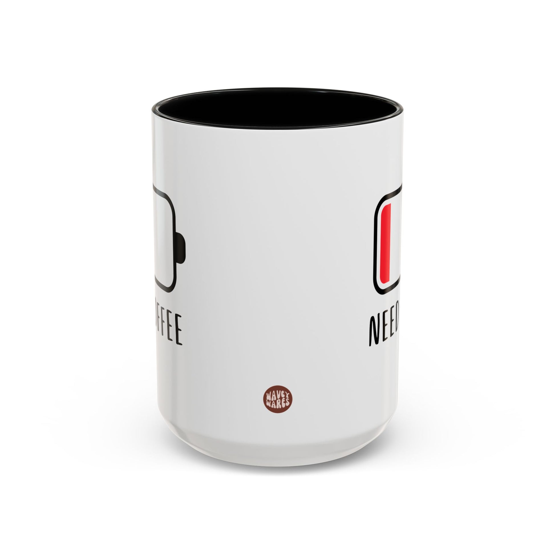Need Coffee 15oz white with black accent funny large coffee mug gift for low battery energy novelty gag waveywares wavey wares wavywares wavy wares side