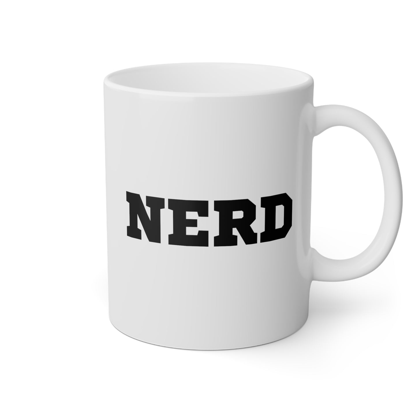 Nerd 11oz white with black accent funny large coffee mug gift for good student cool book worm geek math science teacher librarian waveywares wavey wares wavywares wavy wares