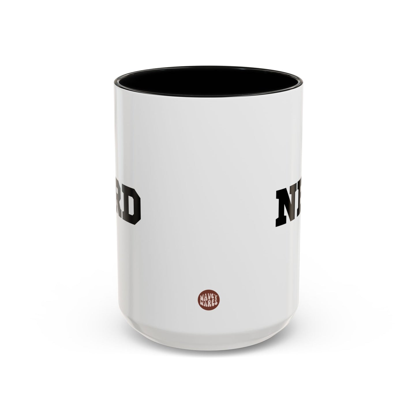 Nerd 15oz white with black accent funny large coffee mug gift for good student cool book worm geek math science teacher librarian waveywares wavey wares wavywares wavy wares side