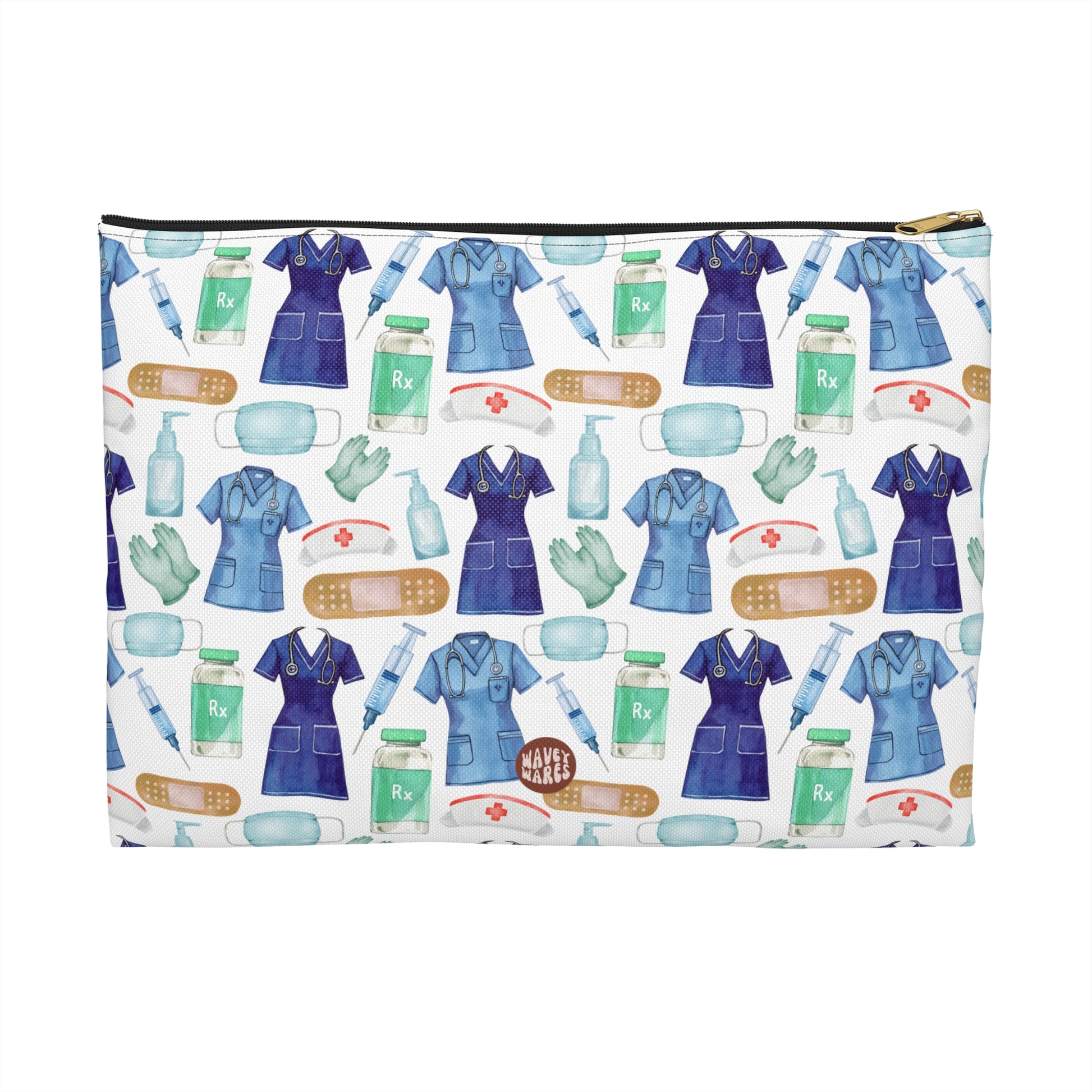 Cute Nurse Pattern flat white Cosmetic zip bag gift for nursing medical care hospital aesthetic toiletry travel drugs storage case accessory pouch makeup pencil waveywares wavey wares wavywares wavy wares