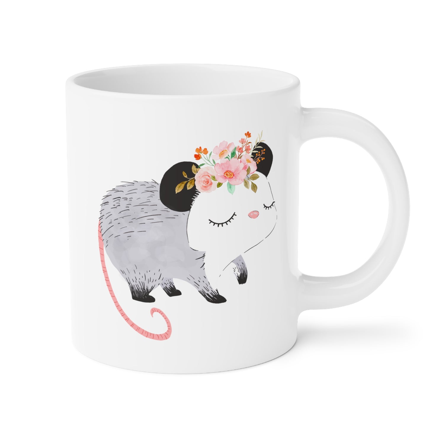 Opossum 20oz white funny large coffee mug gift for friends possum lover cute decorative with flower design wild animal waveywares wavey wares wavywares wavy wares