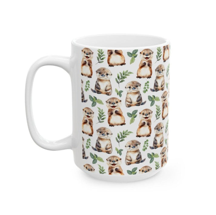 Cute Otters Watercolor Pattern 15oz white funny large coffee mug gift for otter lover animal enthusiast adorable kids birthday secret santa Christmas waveywares wavey wares wavywares wavy wares