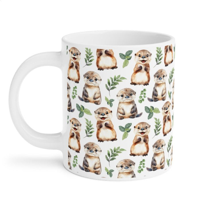 Cute Otters Watercolor Pattern 20oz white funny large coffee mug gift for otter lover animal enthusiast adorable kids birthday secret santa Christmas waveywares wavey wares wavywares wavy wares