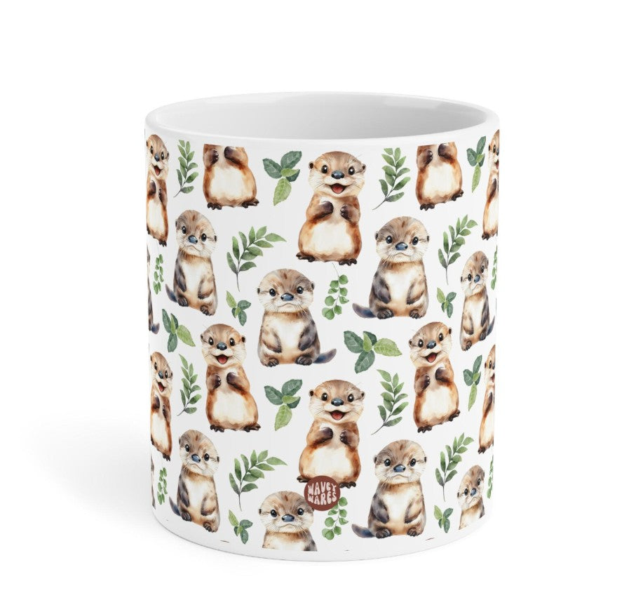 Cute Otters Watercolor Pattern 20oz white funny large coffee mug gift for otter lover animal enthusiast adorable kids birthday secret santa Christmas waveywares wavey wares wavywares wavy wares side