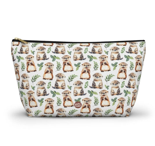 Cute Otters Pattern T Bottom white travel zip bag gift for otter lover animal enthusiast kids adorable aesthetic birthday secret santa Christmas toiletry cosmetic drugs storage case accessory pouch makeup pencil waveywares wavey wares wavywares wavy wares