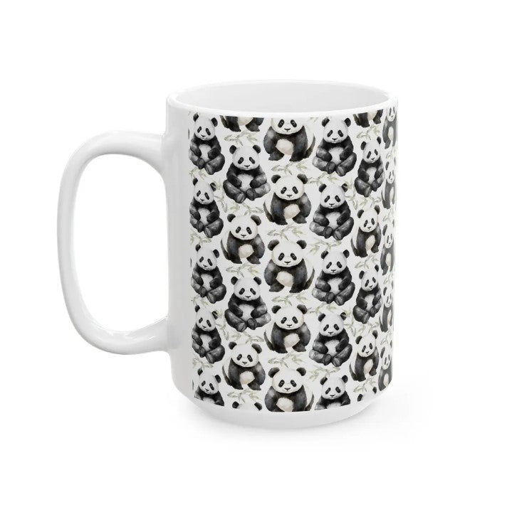 Cute Pandas Watercolor Pattern 15oz white funny large coffee mug gift for baby panda lover bamboo big animal aesthetic birthday secret santa Christmas waveywares wavey wares wavywares wavy wares