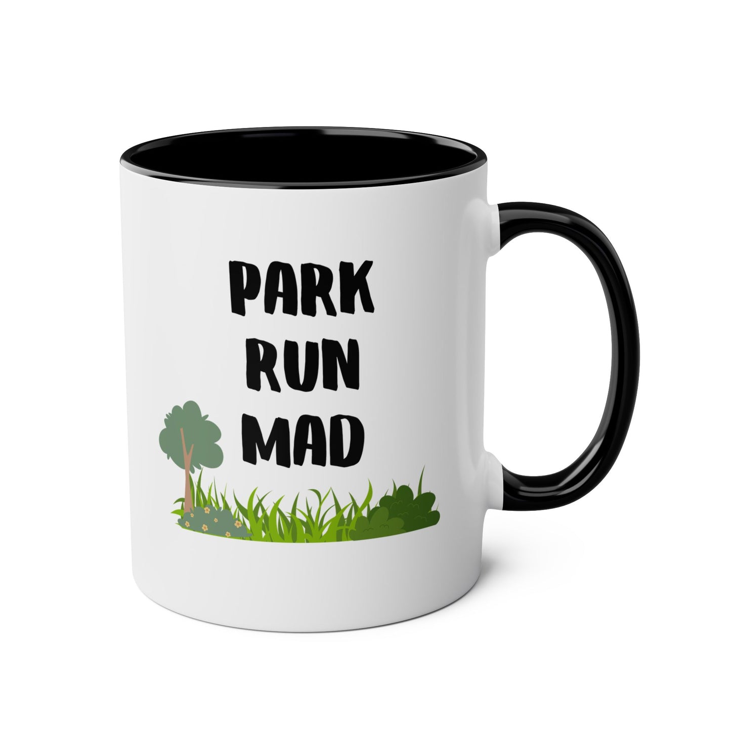Park Run Mad 11oz white with black accent funny large coffee mug gift for runner running marathon crosscountry long distance waveywares wavey wares wavywares wavy wares