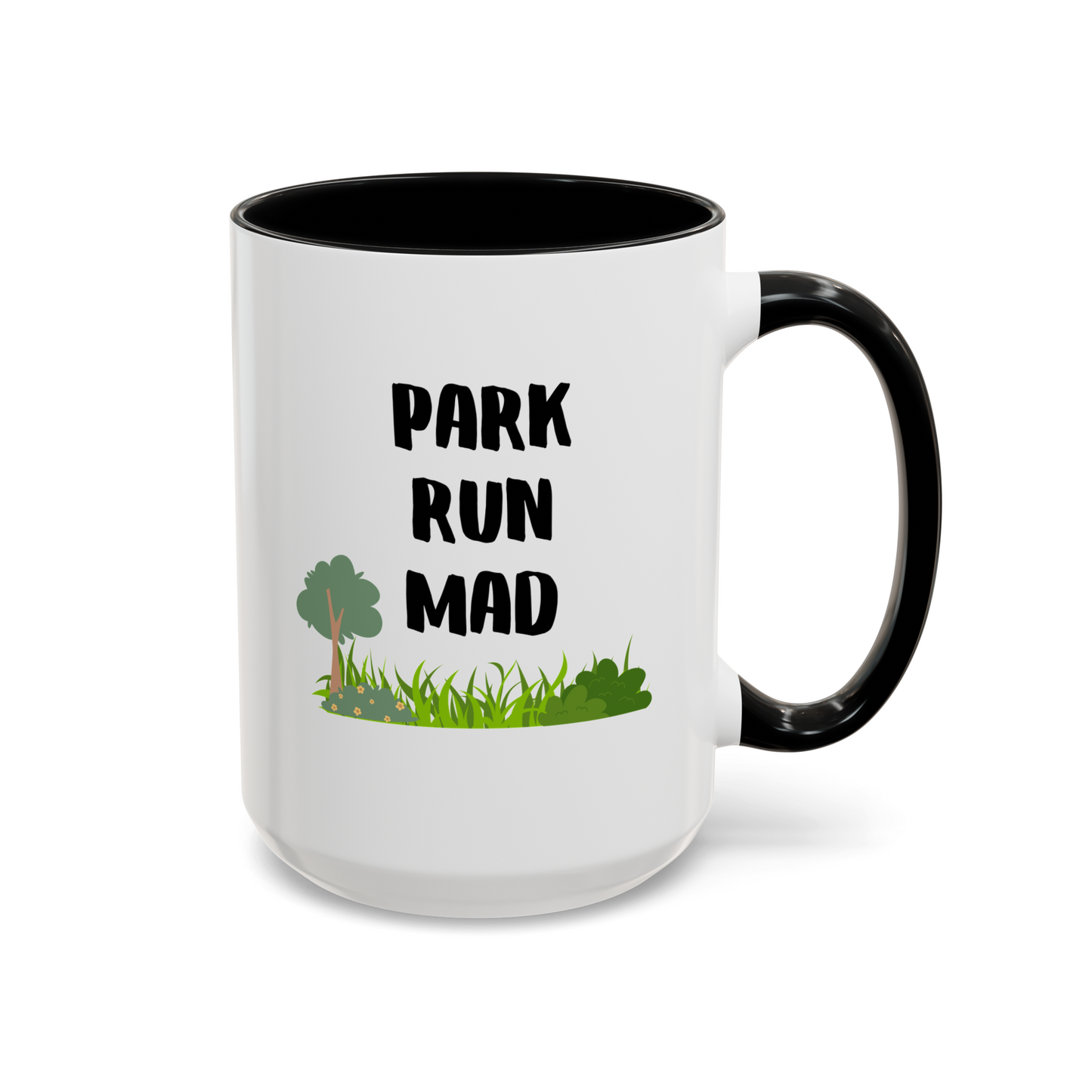 Park Run Mad 15oz white with black accent funny large coffee mug gift for runner running marathon crosscountry long distance waveywares wavey wares wavywares wavy wares