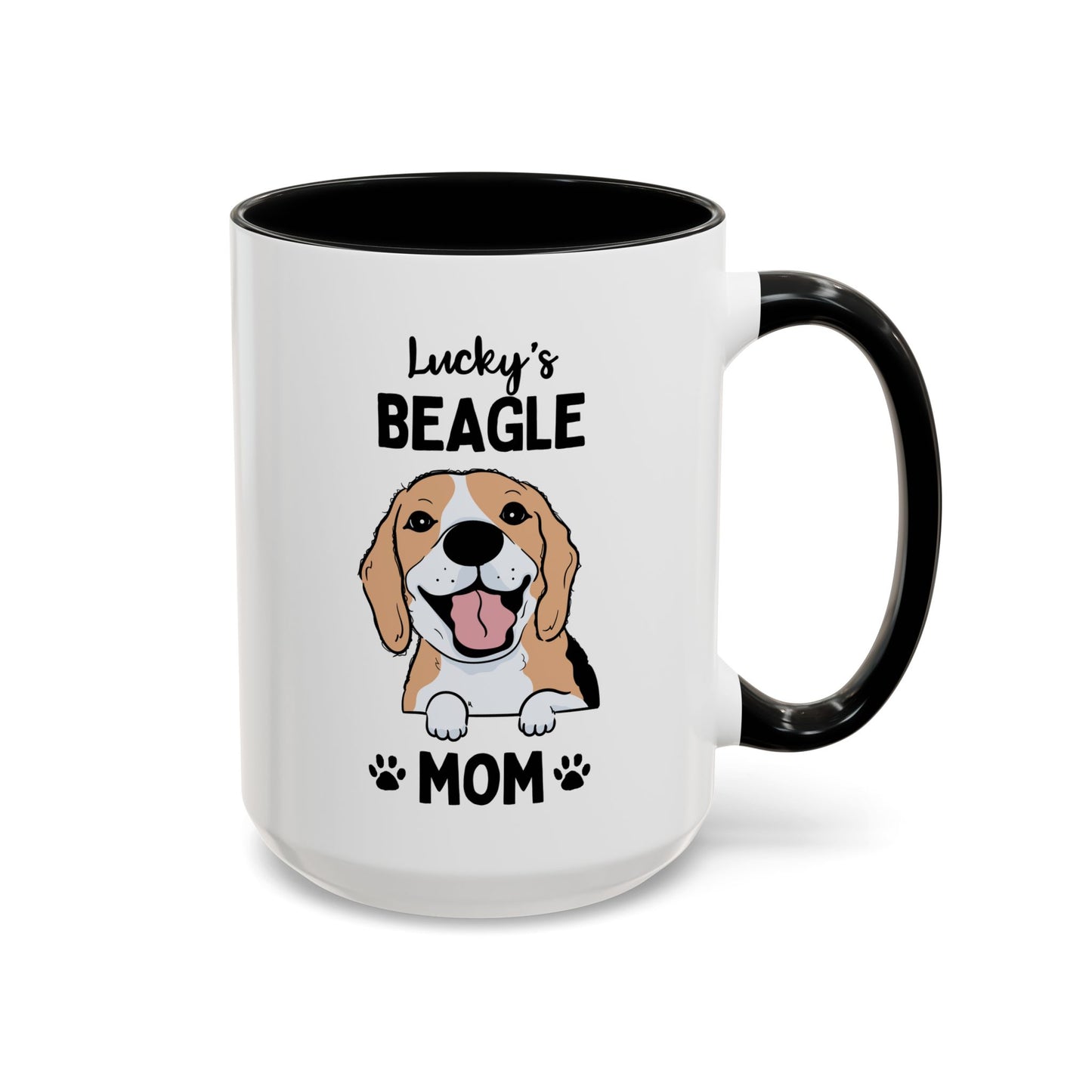 Personalized Beagle Mom 15oz white with black accent funny large coffee mug gift for her dog lover pet fur mom puppy owner custom name customize furparent dad mum Adoption waveywares wavey wares wavywares wavy wares