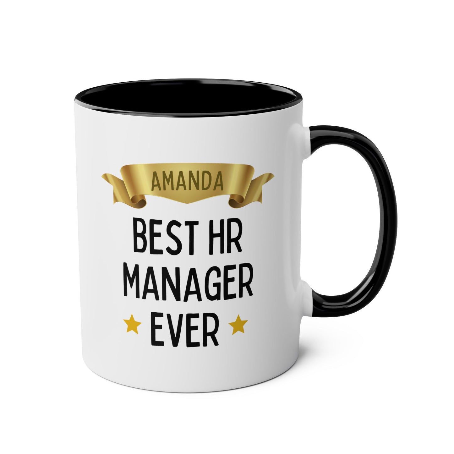 Personalized Best HR Manager Ever 11oz white with black accent funny large coffee mug gift for appreciation human resources specialist officer manager custom customize name birthday Christmas occasion waveywares wavey wares wavywares wavy wares