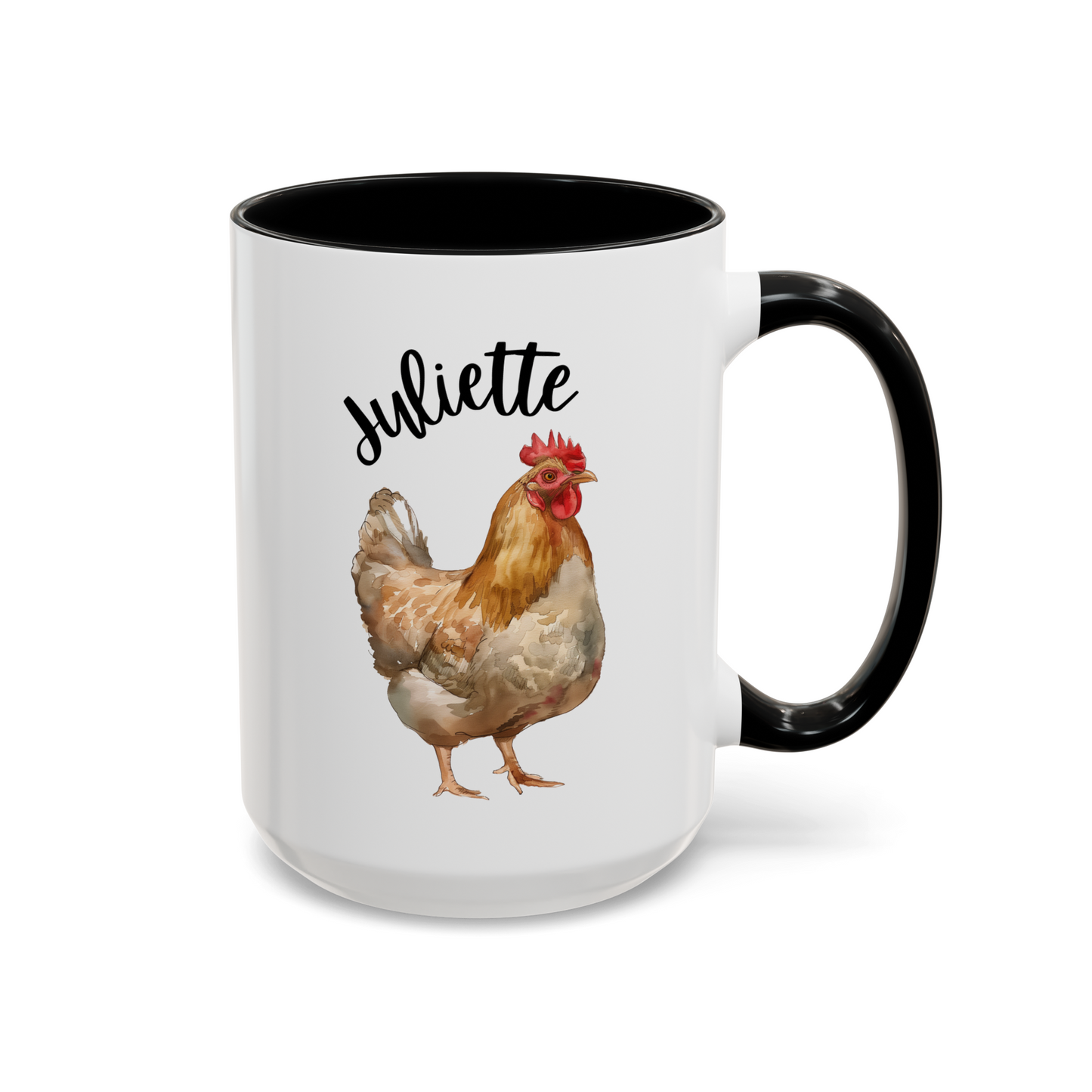 Personalized Chicken Name 15oz white with black accent funny large coffee mug gift for lady mom lover birthday custom name customize poultry bird waveywares wavey wares wavywares wavy wares
