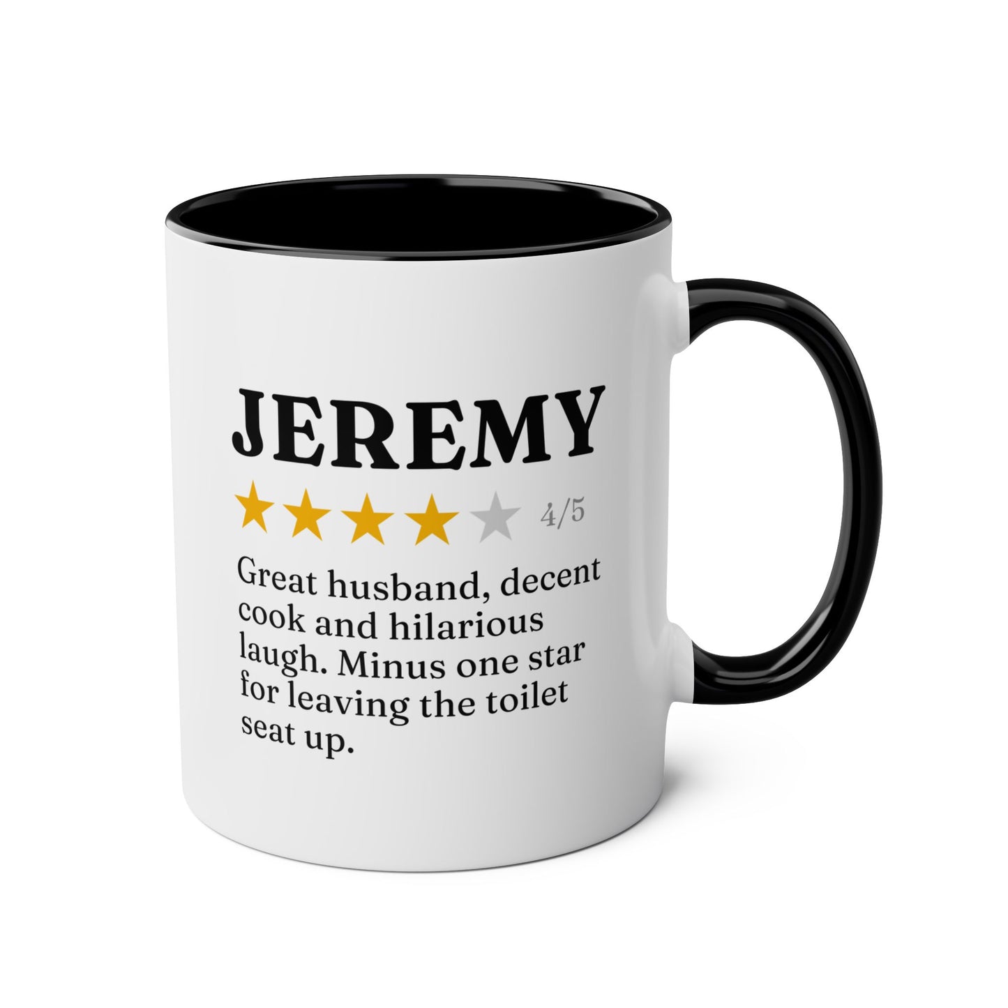 Personalized Name Star Review 11oz white with black accent funny large coffee mug gift for friend family custom customize definition meaning rating waveywares wavey wares wavywares wavy wares