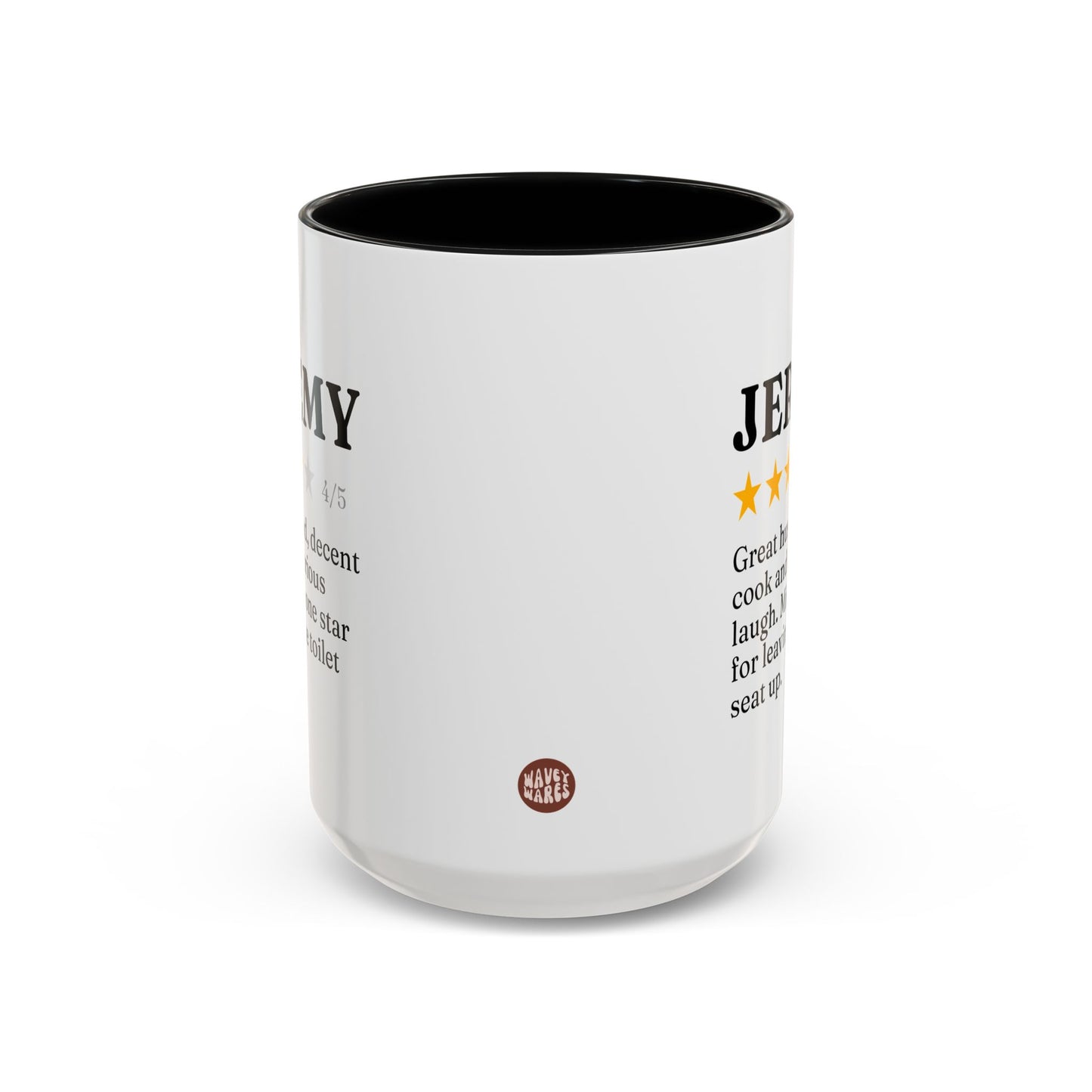 Personalized Name Star Review 15oz white with black accent funny large coffee mug gift for friend family custom customize definition meaning rating waveywares wavey wares wavywares wavy wares side