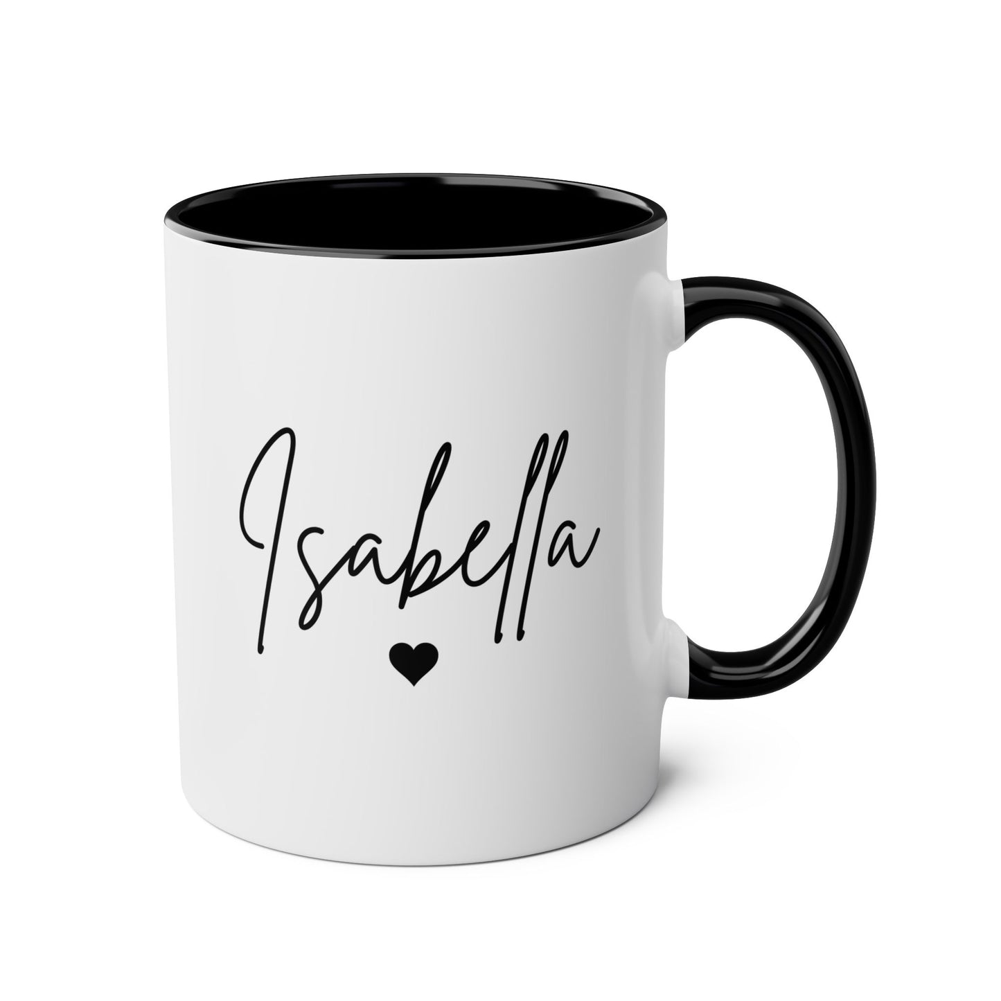 Personalized Name with a little Heart 11oz white with black accent funny large coffee mug gift for her custom customized mom grandma birthday Christmas occasion waveywares wavey wares wavywares wavy wares
