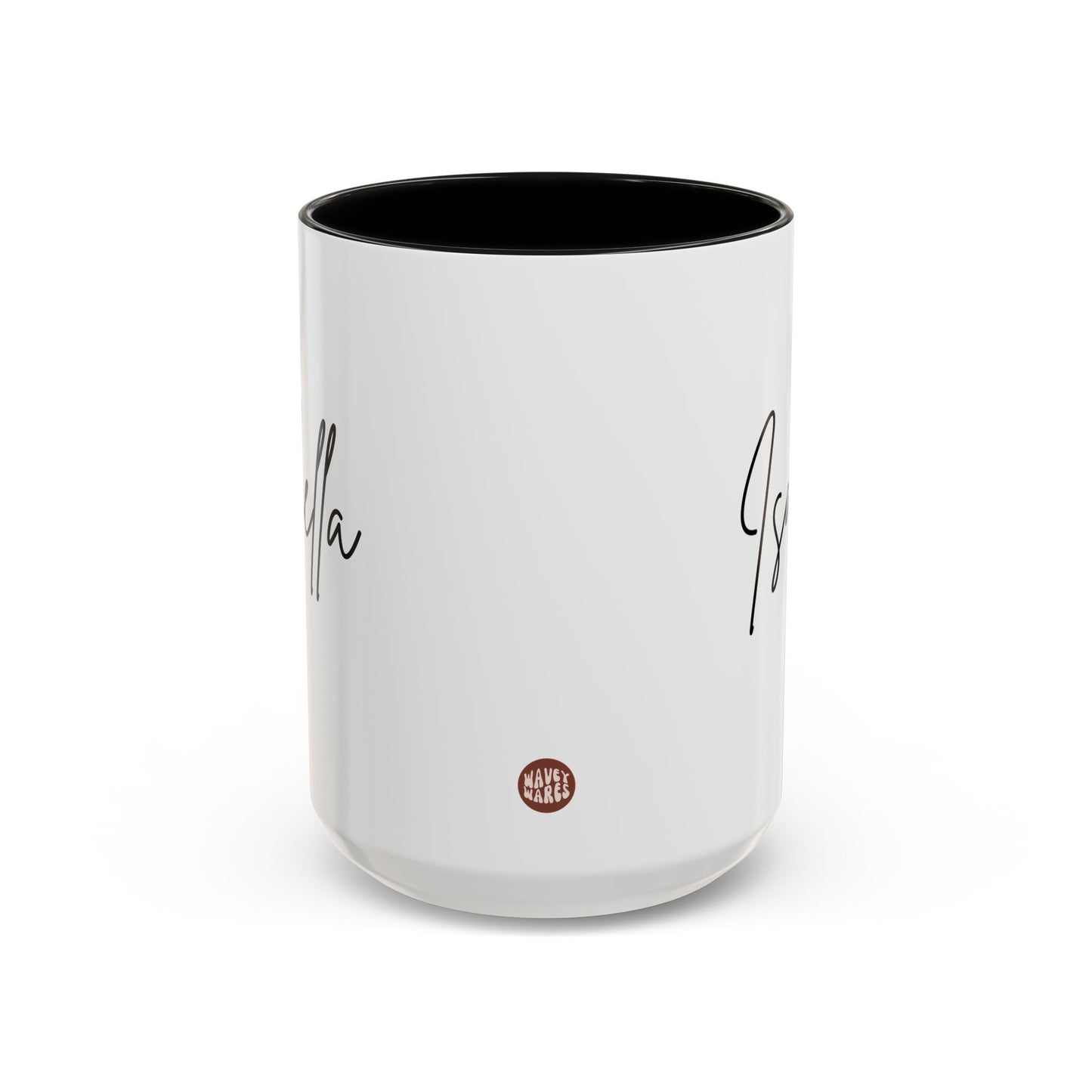 Personalized Name with a little Heart 15oz white with black accent funny large coffee mug gift for her custom customized mom grandma birthday Christmas occasion waveywares wavey wares wavywares wavy wares side
