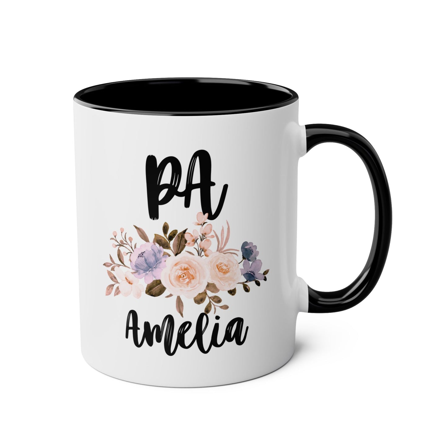 Personalized Physician Assistant 11oz white with black accent funny large coffee mug gift for PA custom name customize flower graduation student waveywares wavey wares wavywares wavy wares