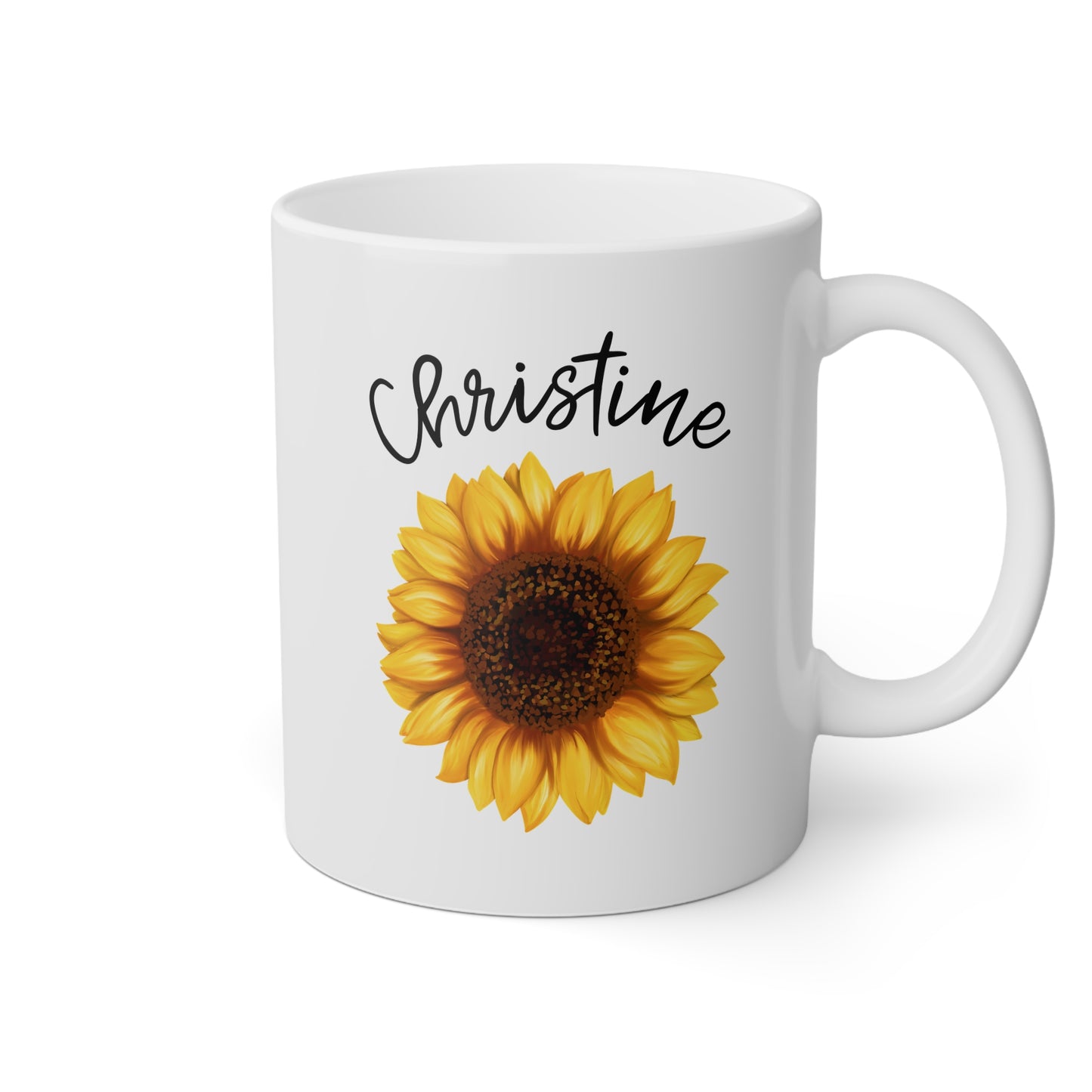 Personalized Sunflower Name 11oz white funny large coffee mug gift for her flower lover custom name customize tea cup design waveywares wavey wares wavywares wavy wares