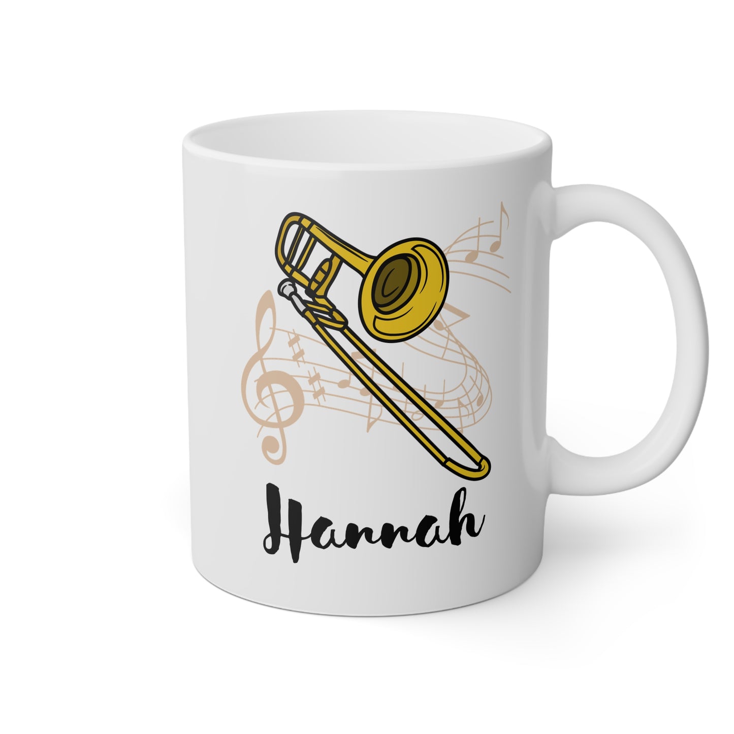 Personalized Trombone Name 11oz white funny large coffee mug gift for trombonist player lover horn instrument custom customize birthday Christmas occasion waveywares wavey wares wavywares wavy wares