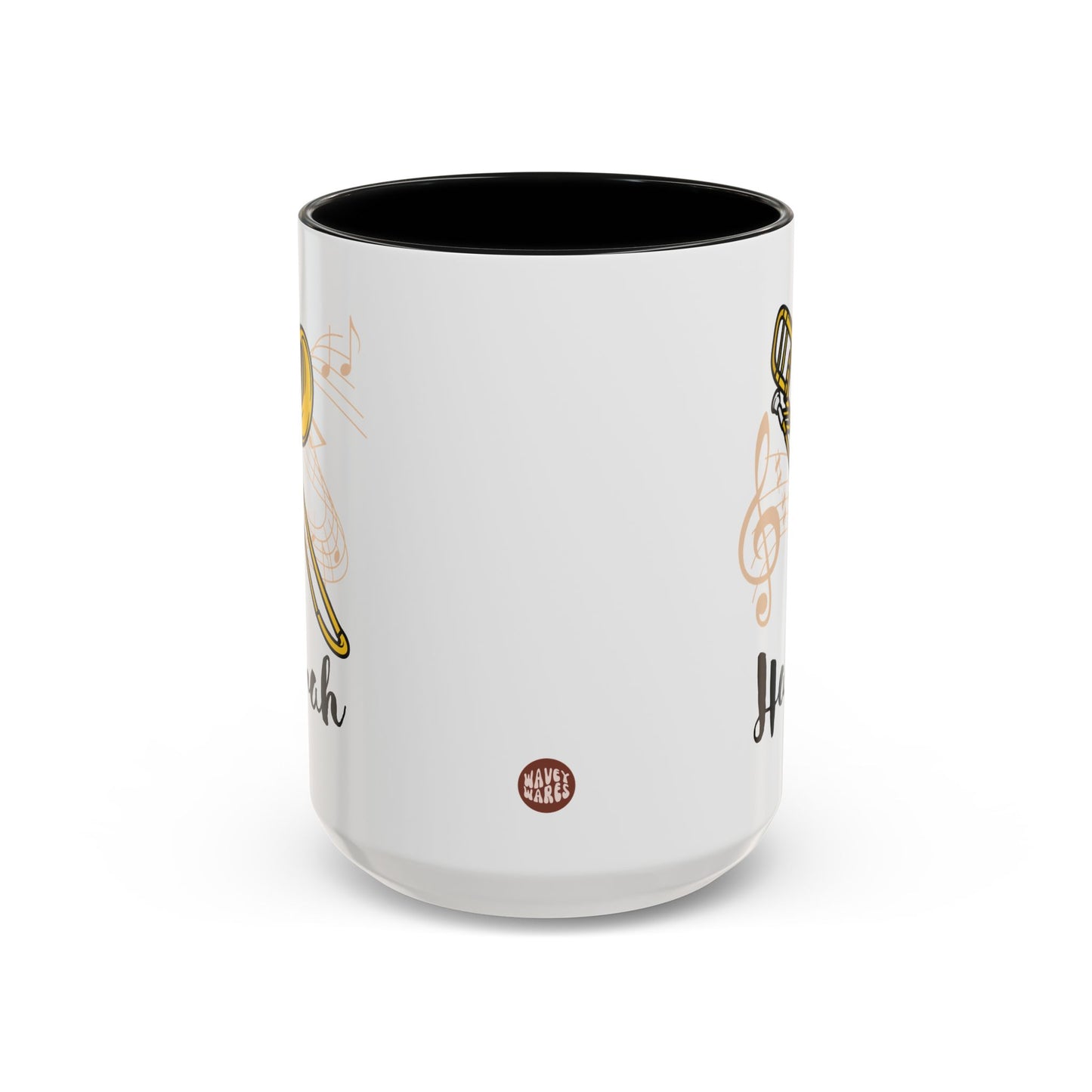 Personalized Trombone Name 15oz white with black accent funny large coffee mug gift for trombonist player lover horn instrument custom customize birthday Christmas occasion waveywares wavey wares wavywares wavy wares side