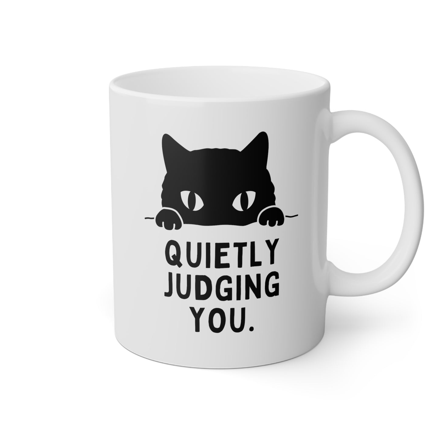Quietly Judging You 11oz white funny large coffee mug gift for cat mom cute peeking sarcastic quote tea cup feline lover waveywares wavey wares wavywares wavy wares