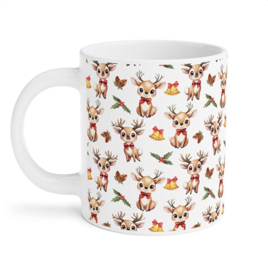 Cute Reindeer Watercolor Pattern 20oz white funny large coffee mug gift for rein deer lover animal enthusiast adorable kids birthday secret santa Christmas waveywares wavey wares wavywares wavy wares