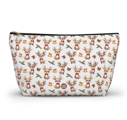 Cute Reindeer Pattern T Bottom white toiletry zip bag gift for rein deer lover animal enthusiast kids adorable aesthetic birthday secret santa Christmas cosmetic travel drugs storage case accessory pouch makeup pencil waveywares wavey wares wavywares wavy wares