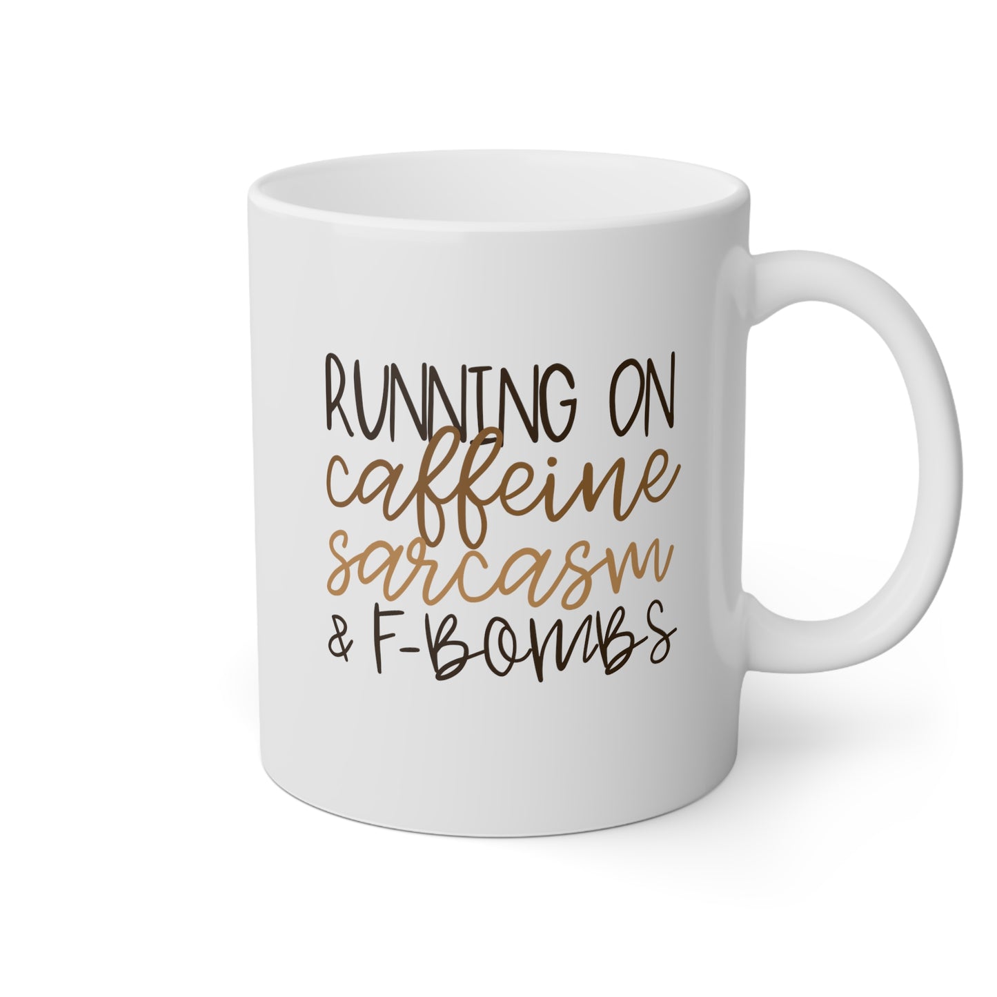 Running On Caffeine Sarcasm and F-Bombs 11oz white funny large coffee mug gift for friend sarcastic cuss word curse coffee lover waveywares wavey wares wavywares wavy wares