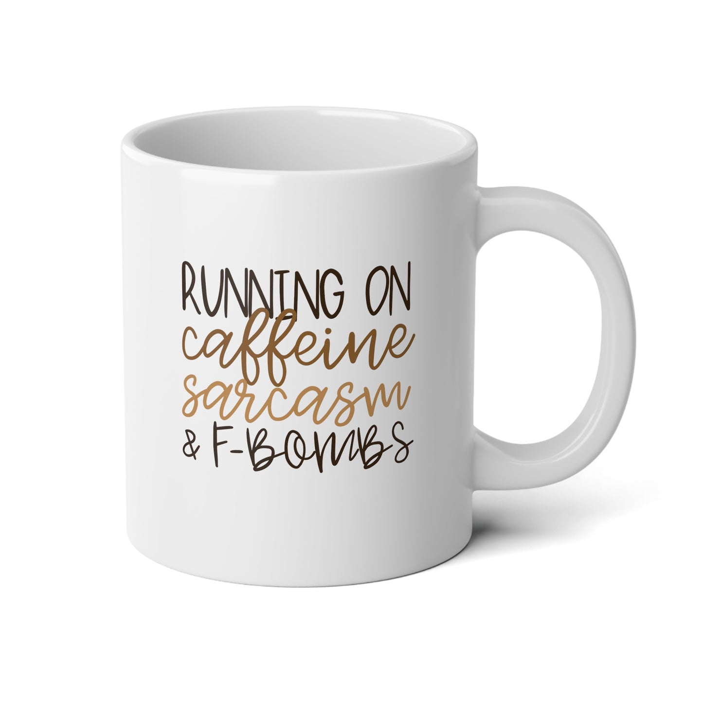 Running On Caffeine Sarcasm and F-Bombs 20oz white funny large coffee mug gift for friend sarcastic cuss word curse coffee lover waveywares wavey wares wavywares wavy wares