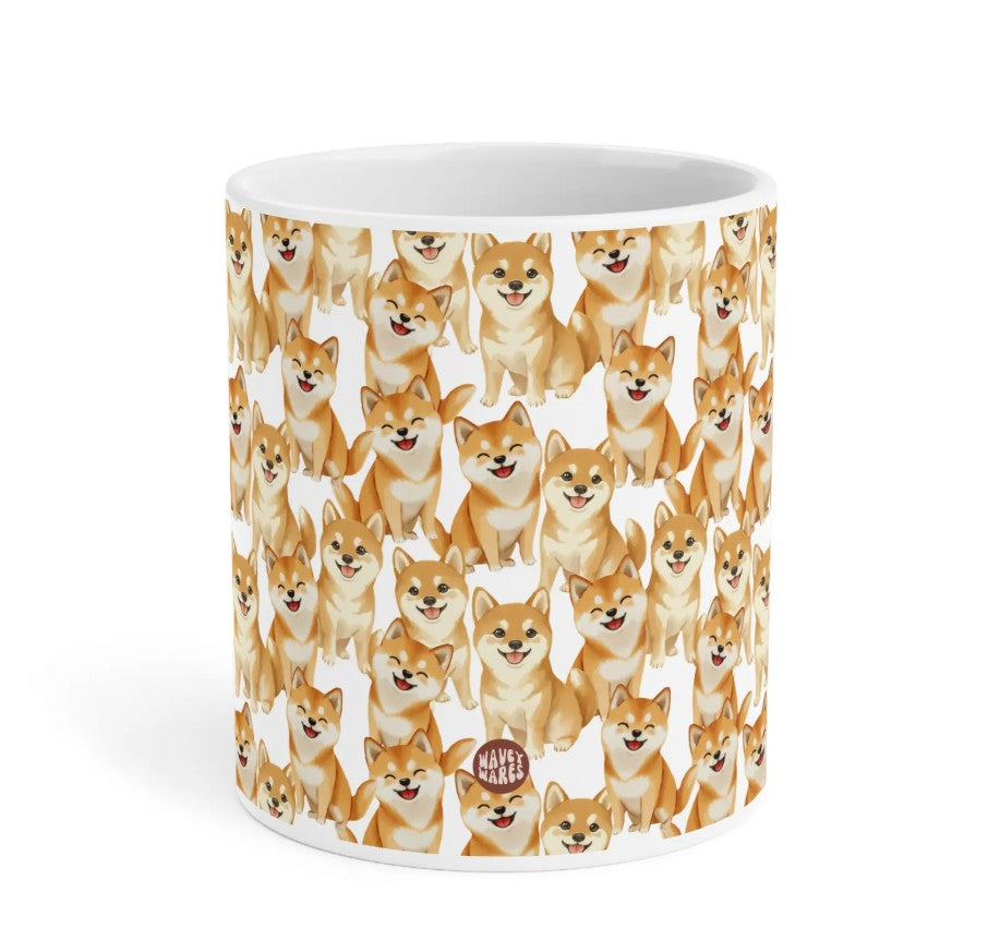 Cute Shiba Inu Watercolor Pattern 20oz white funny large coffee mug gift for shibe doge Dog Owner Lover Mom Dad Puppy pet birthday secret santa Christmas waveywares wavey wares wavywares wavy wares side