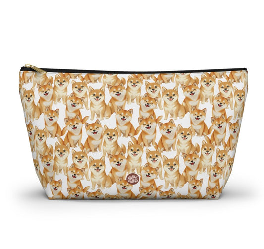 Cute Shiba Inu Pattern T Bottom white cosmetic zip bag gift for shibe doge Dog Owner Lover Mom Dad Puppy pet adorable aesthetic birthday secret santa Christmas toiletry travel drugs storage case accessory pouch makeup pencil waveywares wavey wares wavywares wavy wares