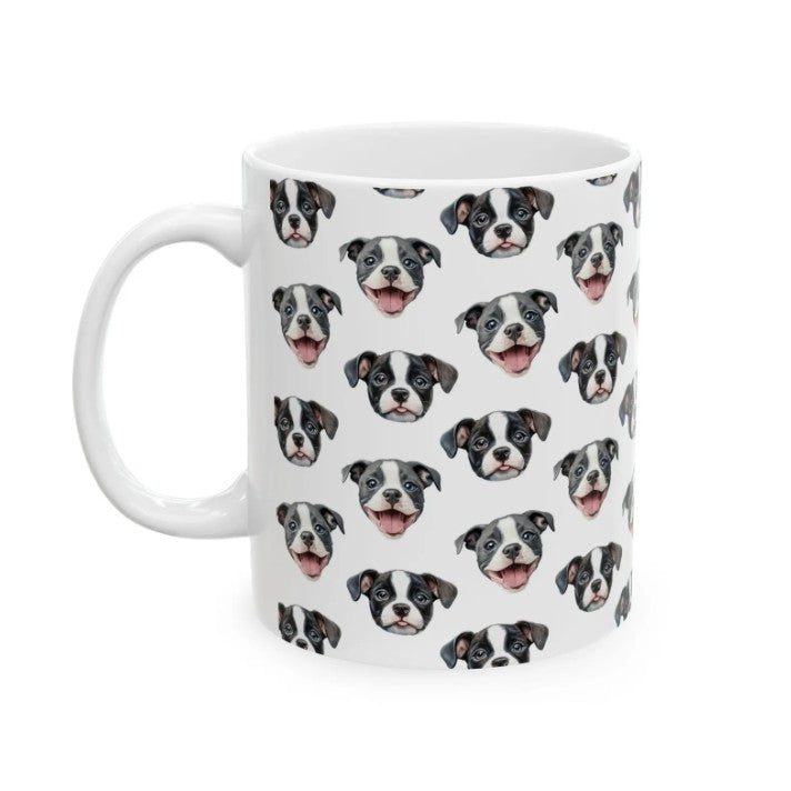 Cute Staffy Watercolor Pattern 11oz white funny large coffee mug gift for Staffordshire Bull Terrier Dog Owner Lover Mom Dad Puppy pet birthday secret santa Christmas waveywares wavey wares wavywares wavy wares